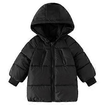 Windproof Middle Length Padded Jacket compatible with Children Cozy Polyester Fabric Zipper Closure Outerwear Insulated Clothes Navy blue 120CM