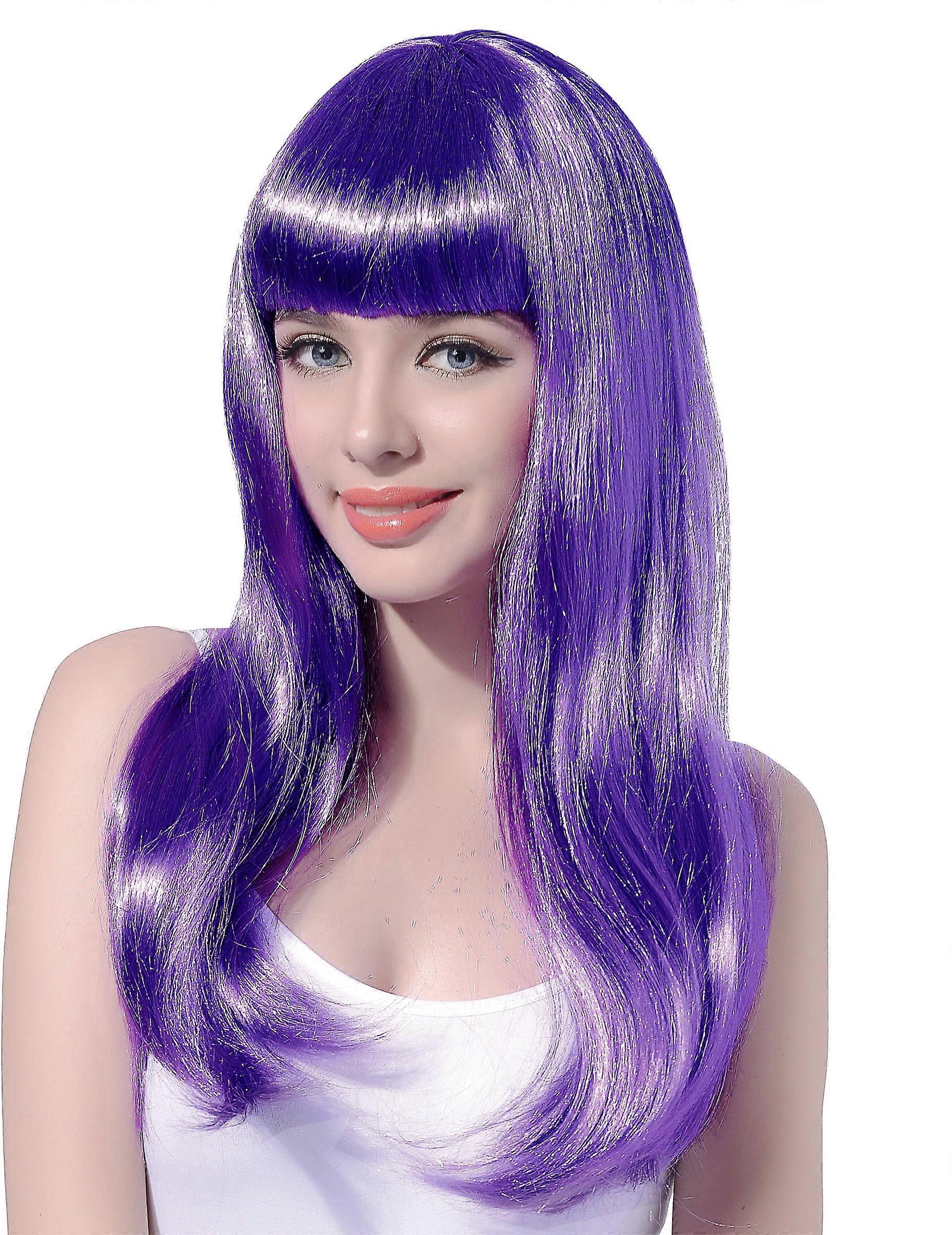 Women's long purple wig with bangs