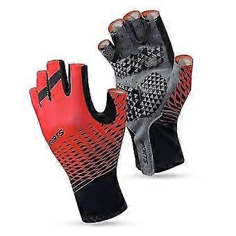 Dunne, ademende, antislip fietshandschoenen met halve vingers, rood, maat XL