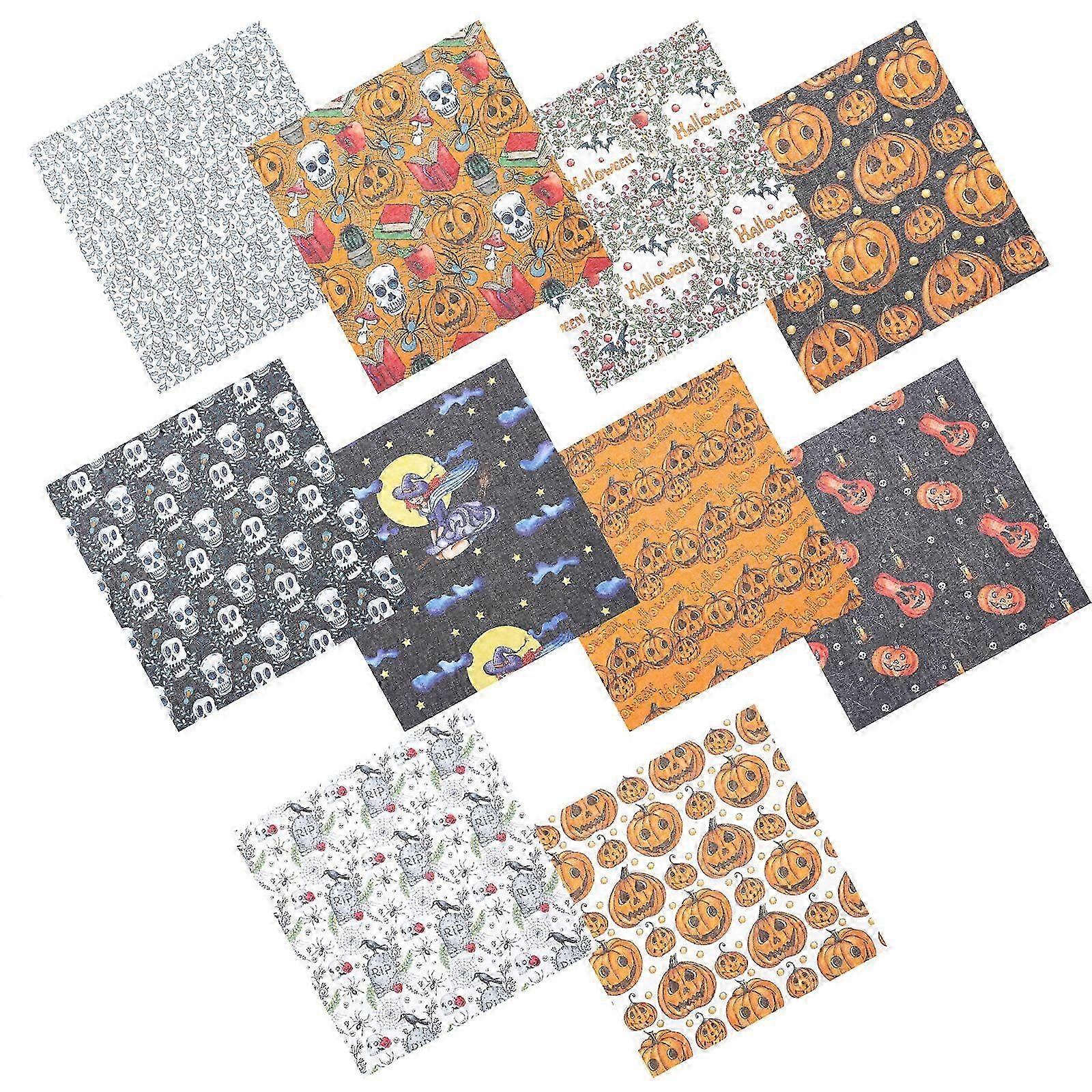 10Pcs Bundle DIY Cotton Fabric Compatible with Halloween Sewing Patchwork