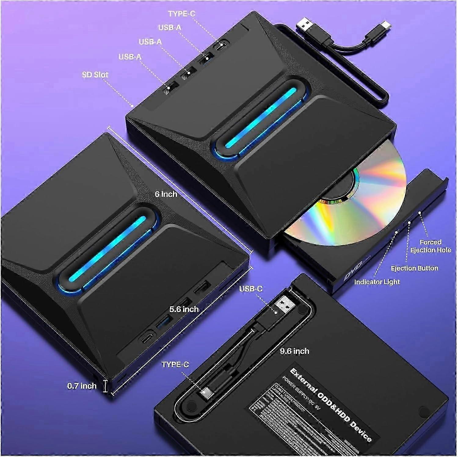 Portable Blu Ray DVD CD RW SD External Drive