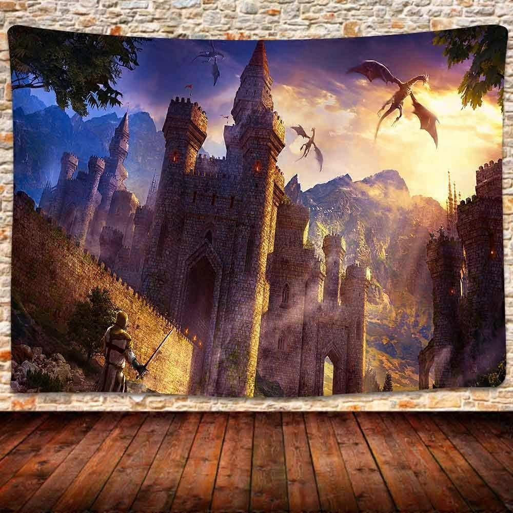 Medieval Fantasy Dragon Castle Tapestry