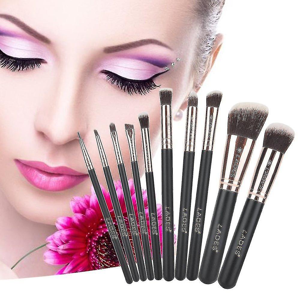 Professional 10pcs Eye Shadow Foundation Eyebrow Face Blush Brush Set Bag