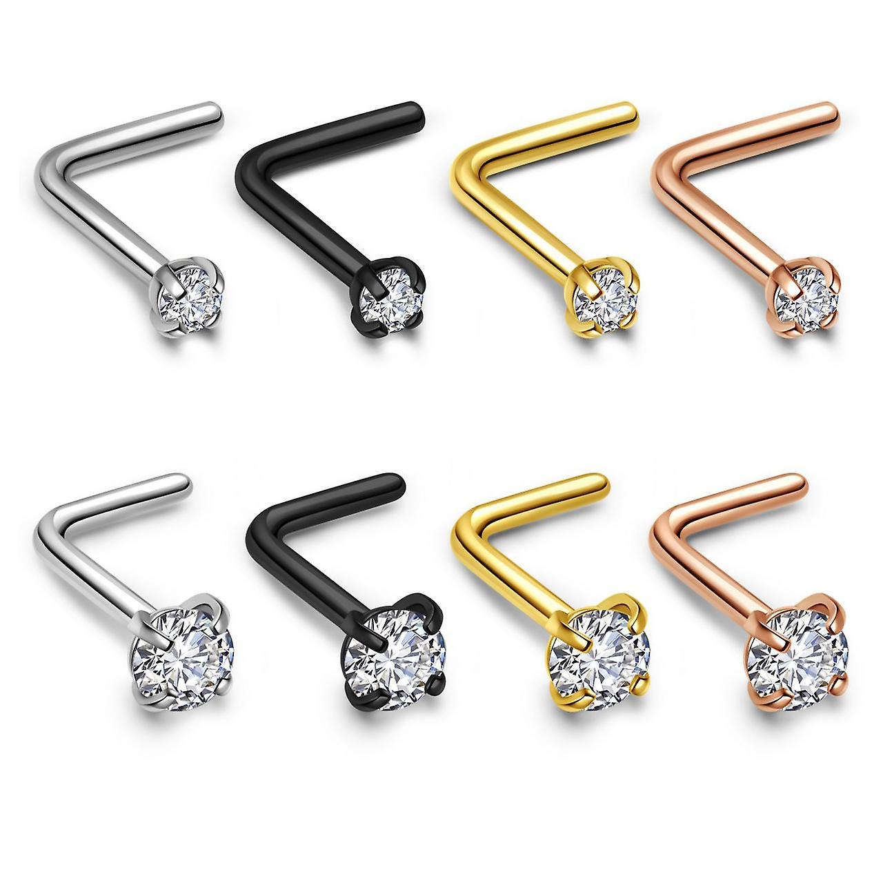 4Pc RVS cz Gem gebogen neus bot studs ringen piercing