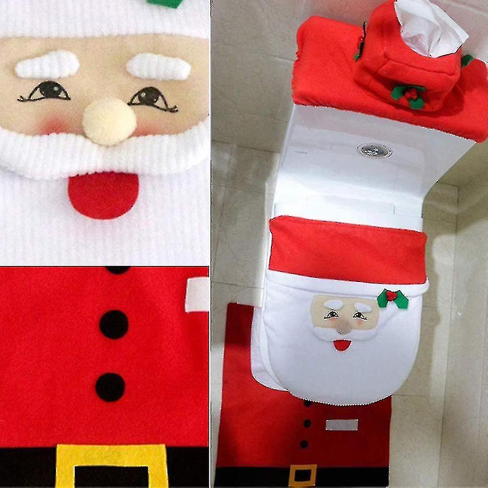 thumbnail image 5 of Juego de 3 piezas YUANXCMXG Funda de asiento de inodoro y Alfombra de Papá Noel, 5 of 5