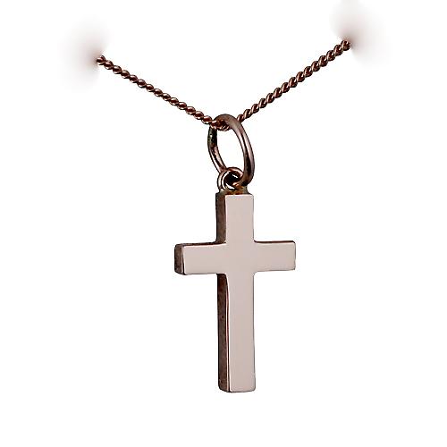 9ct Rose Gold 17x10mm plain solid block Cross with a curb Chain 24 inches