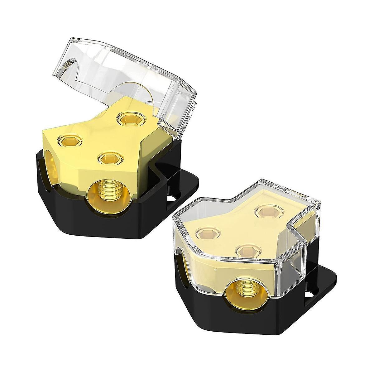 12v Power Distribution Block Car Audio Splitter 2 Way 0/2/4 Gauge In 4/6/8 Gauge Out Ground Distrib