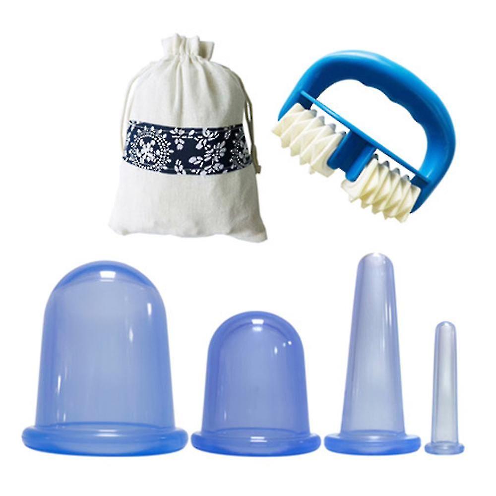 4pcs Vacuum Cups+massage Roller Silicone Cupping Set,body Massage
