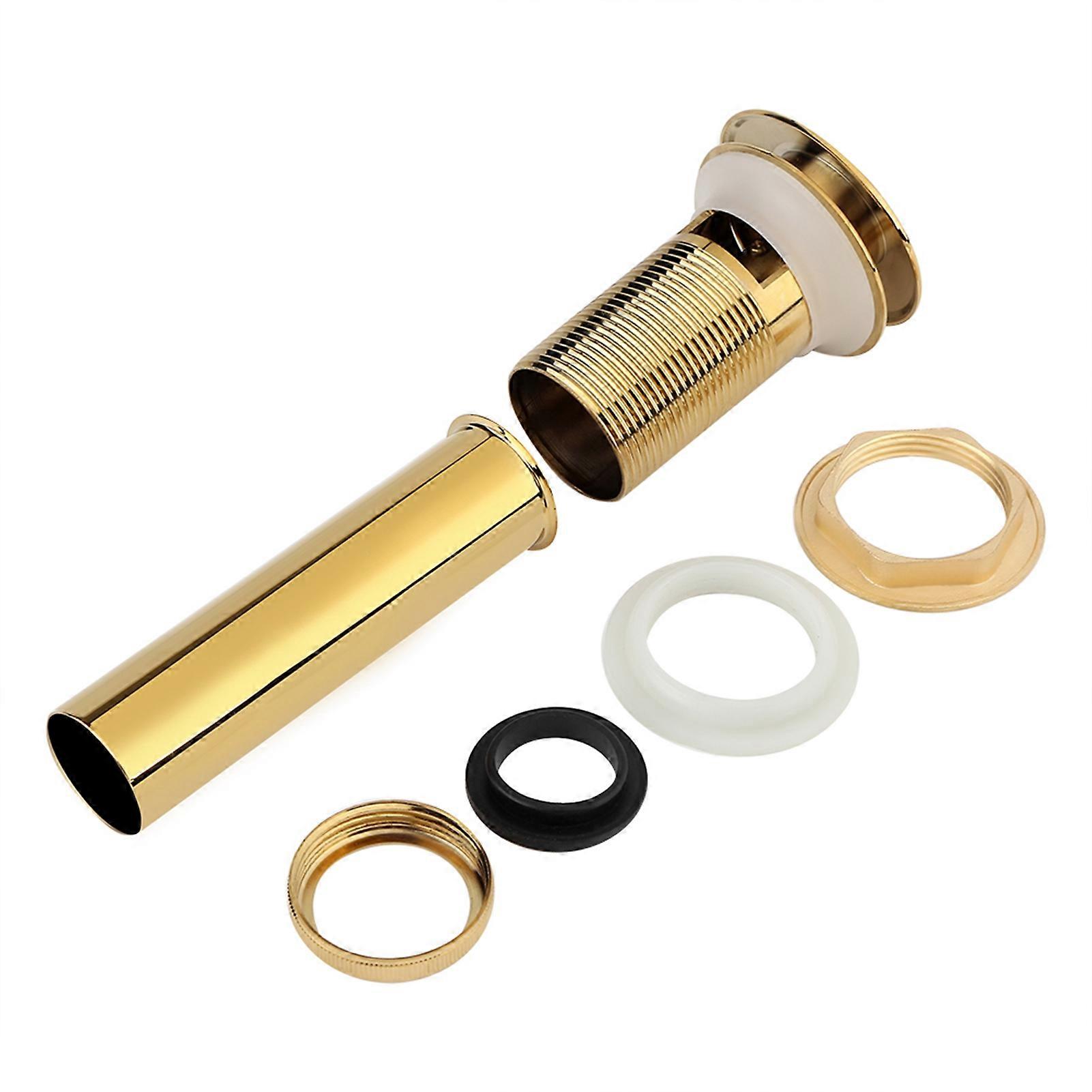 Kitchen Bathroom Basin Sink Solid Brass Pop Up Drain Stopper with Overflow Hole, Golden Finish, 1.25 Inch Compatibility