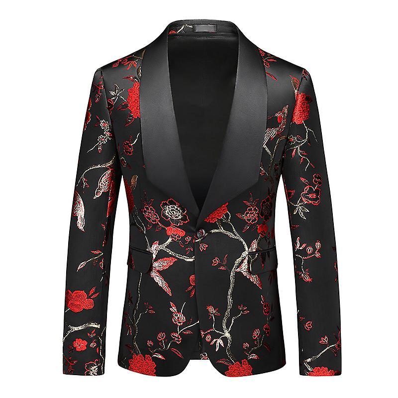 Stylish Men Suit Jacket Blazer One Button Slim Fit Long Sleeve Jacket Red