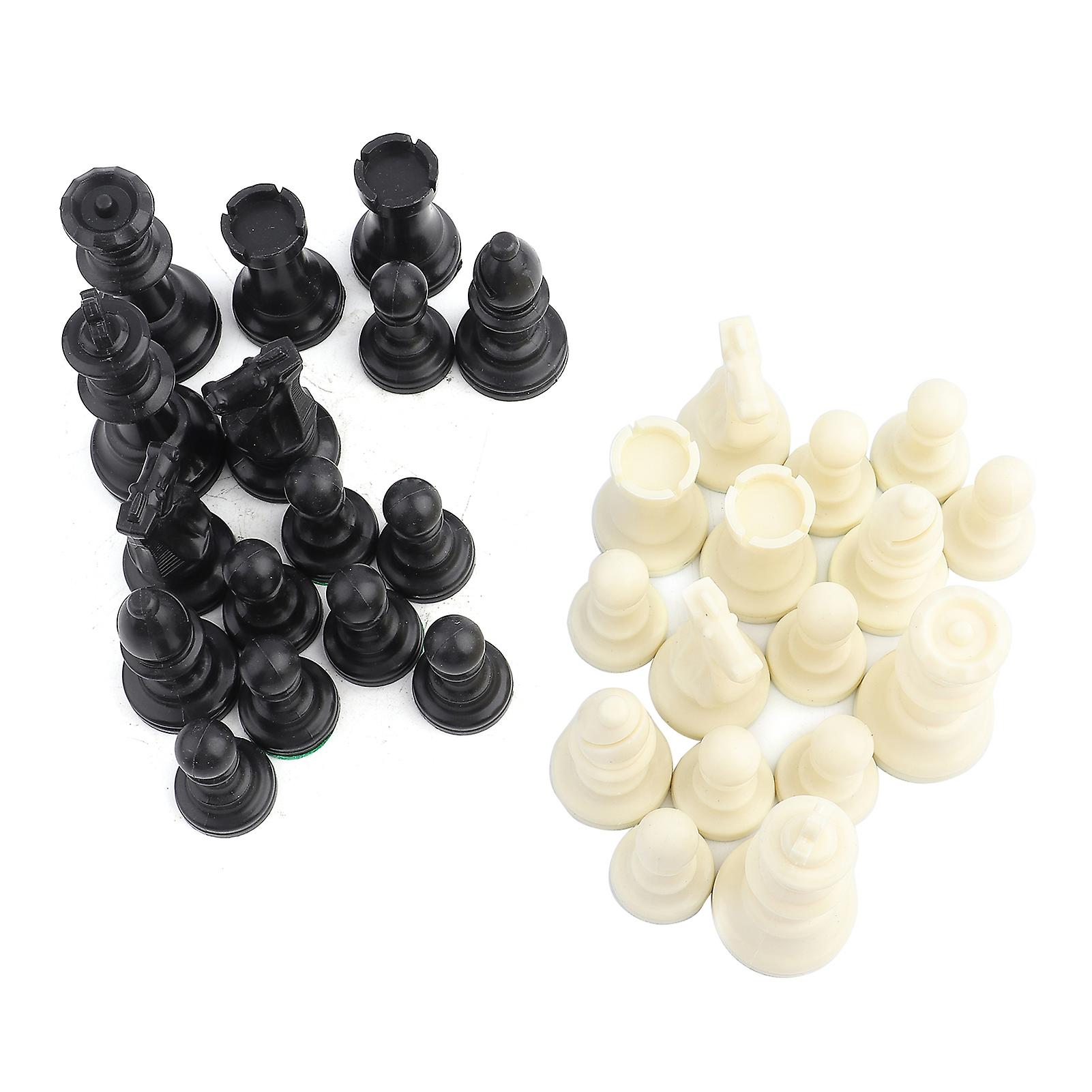 Hominas 32 Pieces Chess Set Complete Plastic International Chessmen Set Entertainment Board Game Set Black & White (Large king height 77mm)