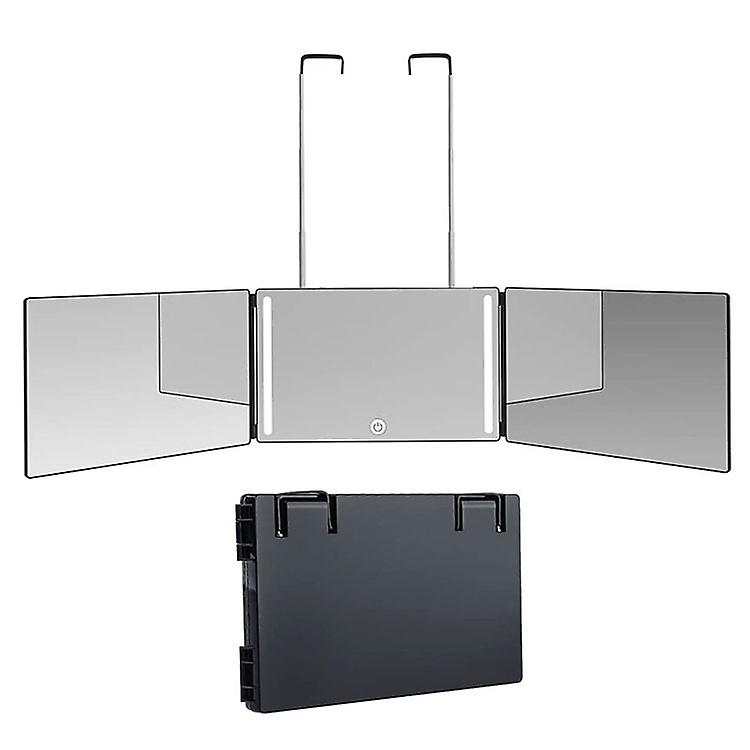 Three-sided Mirror With LED Light with Small Mirror(Black)