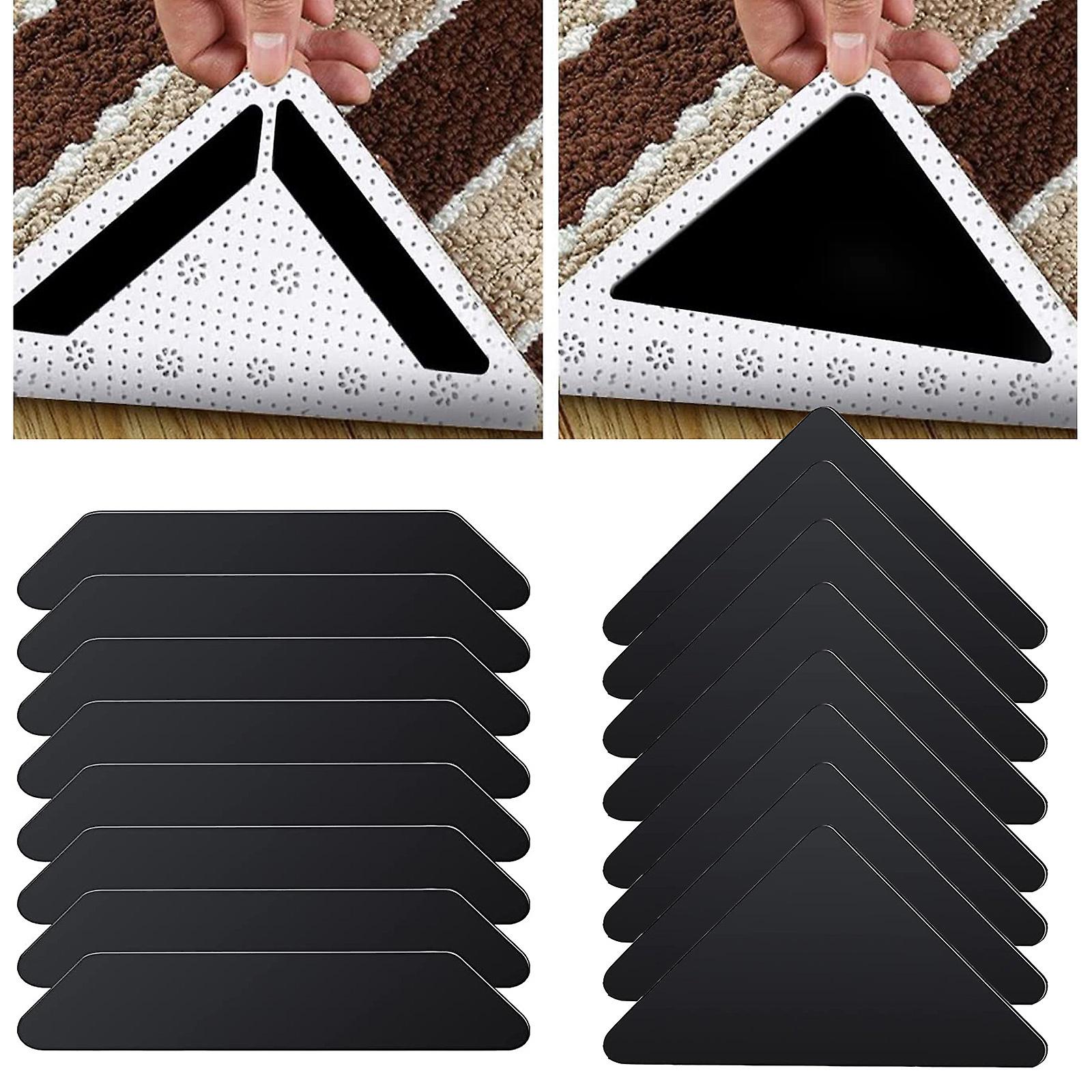 Rug Tape Gripper, 16 Pcs Non Slip Rug Pads Grippers, Washable Carpet Tape for Floors, Double Sided Rug Corner Grippers for Area Rugs, Reusable Anti Sl