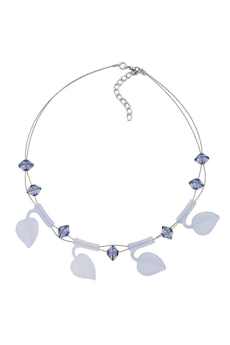 Necklace Leaf Beads Light Blue On Coated Flexible Wire 44cm - Gl00820
