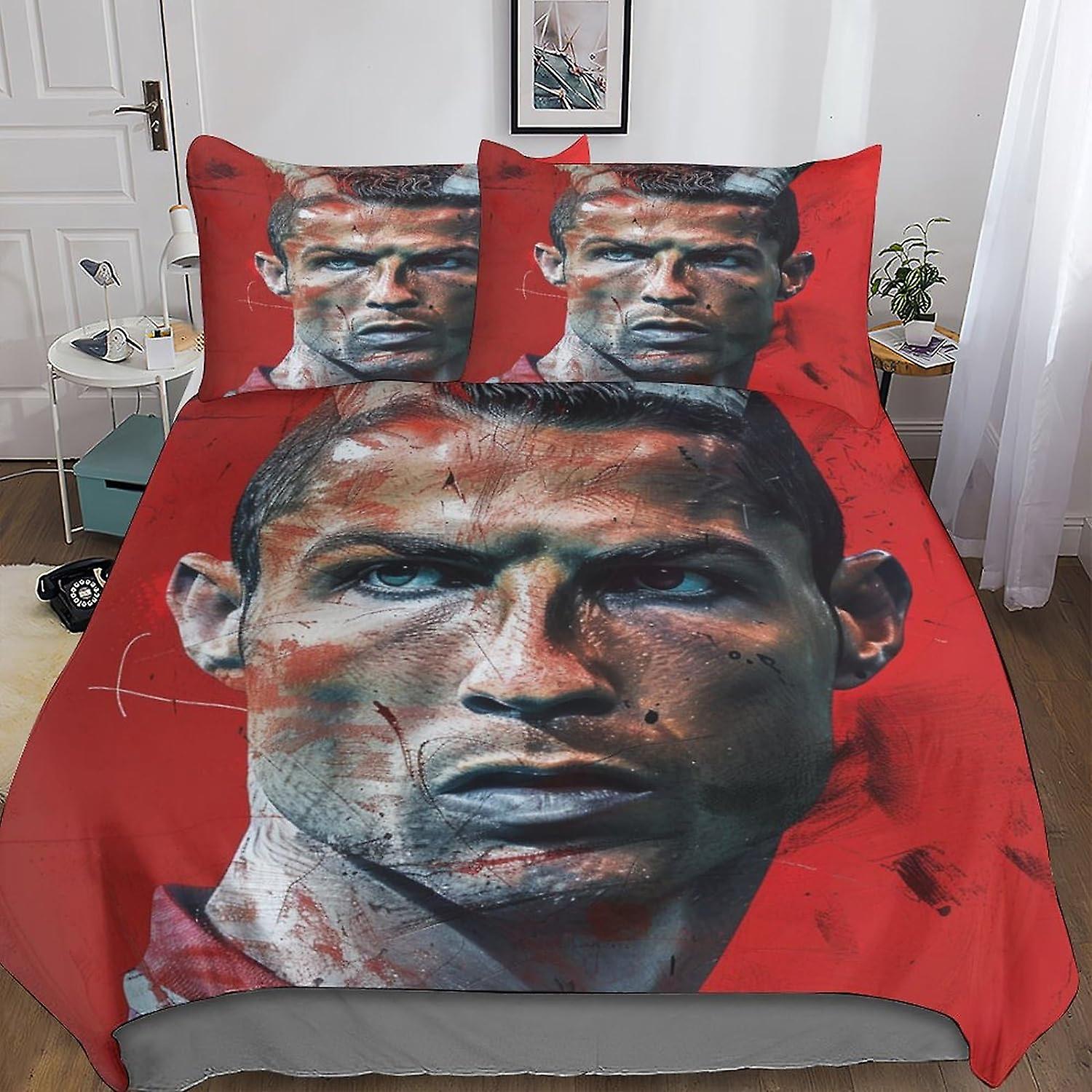 DSJackson Cristiano Ronaldo Chic Comforter Cover Set with Hidden Zipper Closure - Stylish Microfiber Sports Bedding with 3D Print, 3-Piece Set with Pi