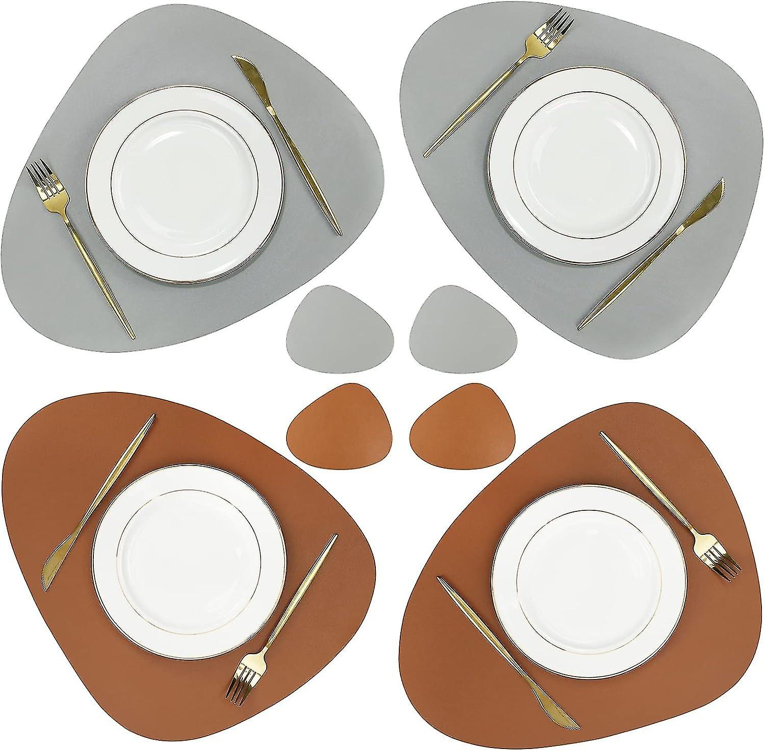 Set of 4 Leather Placemats and Coasters, Waterproof Washable Non-Slip Table Mat for Indoor Kitchen D