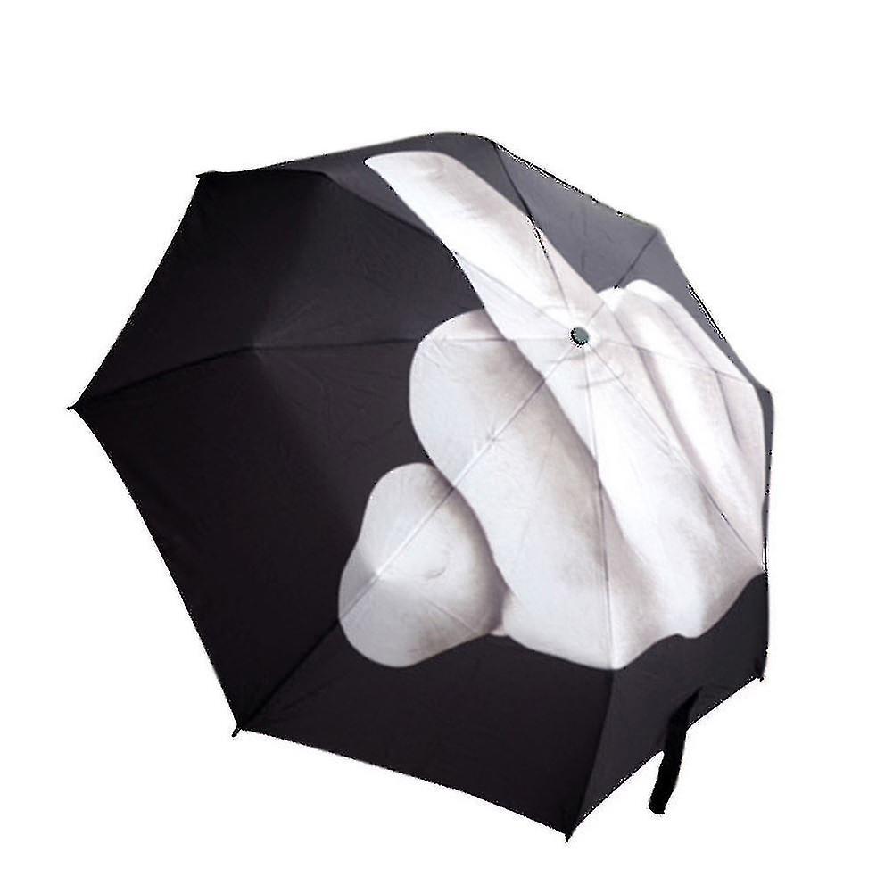 Neuartiger schwarzer Regenschirm mit Mittelfinger-Design, coole Mode, faltbar