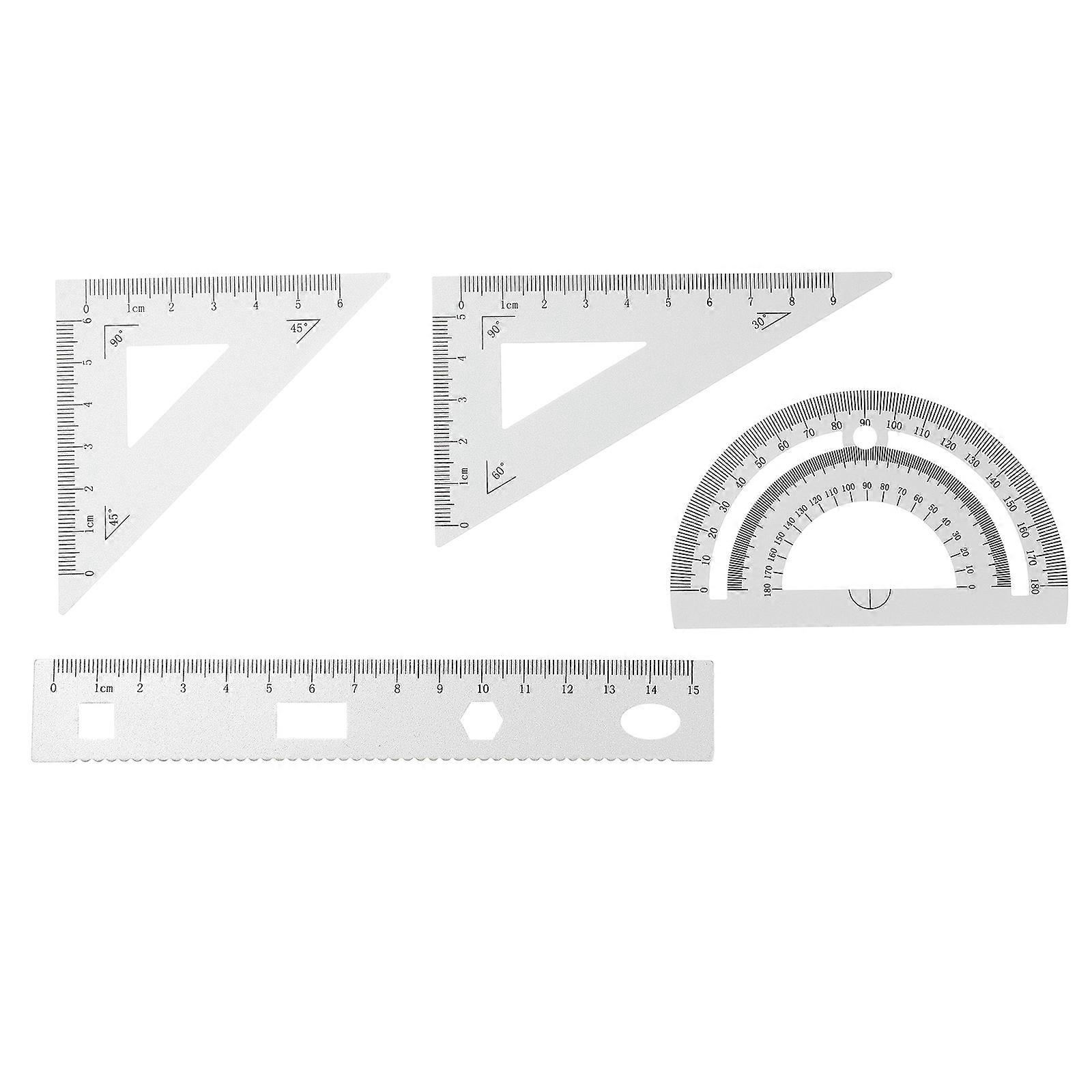 1 Set of 4PCS DIY Metal Ruler Sturdy Office Metal Ruler Ruler Stationery Set Triangular Plate Protractor Testing Ruler for Pupils Students Silver