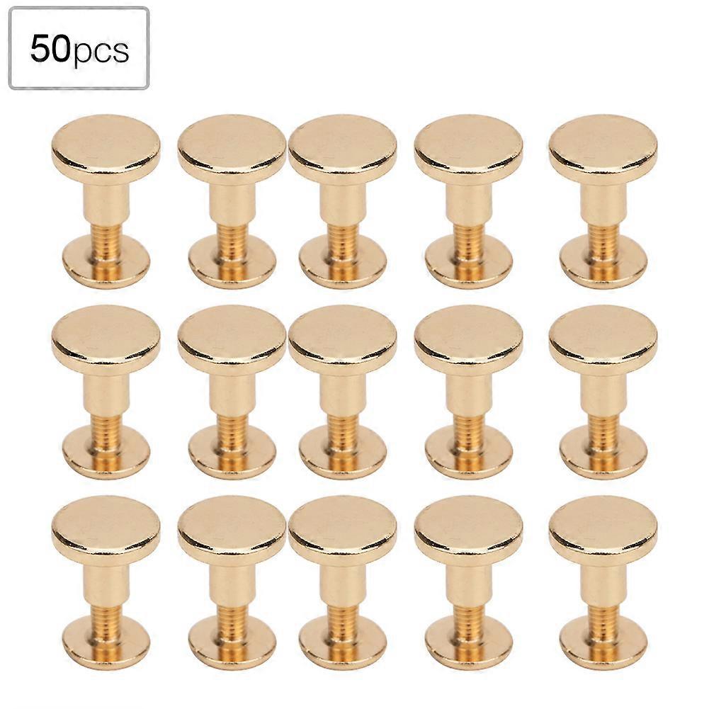 50 Set 8mm Pure Copper Flat Head Rivets Leather Strap Screws Kit for Notebook BindingGold