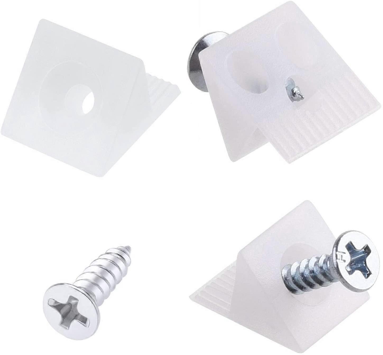 100 Packs Furniture Chest Drawer Bottom Repair Fixing Mending Wedges Drawer Plastic Angle Code Bracket Fastener with Screws, White