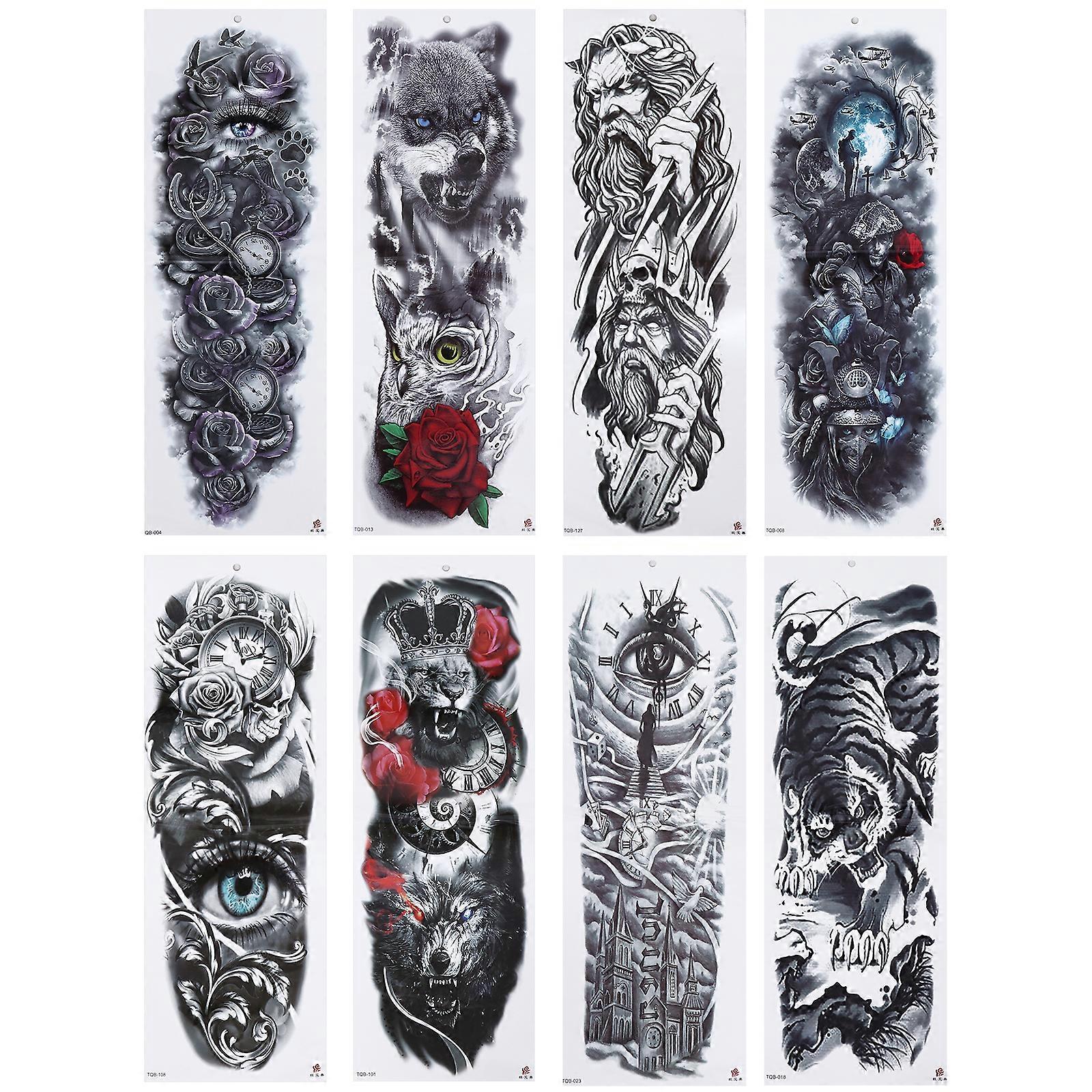 8pcs Arm Tattoos Sticker Waterproof Halloween Temporary Decals Temp Tattoos