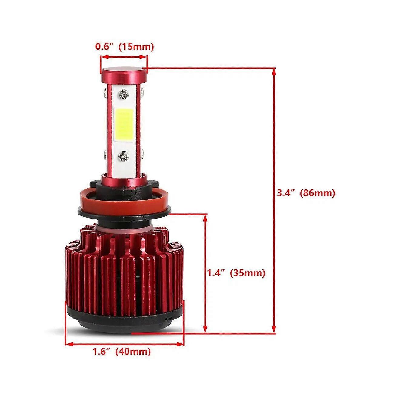 2 Pcs 52W Car LED Headlight Bulbs 5000lm 6500K 9005 9006 H11 Auto Headlamp 4 Sides COB Led Fog Light Lamp Red