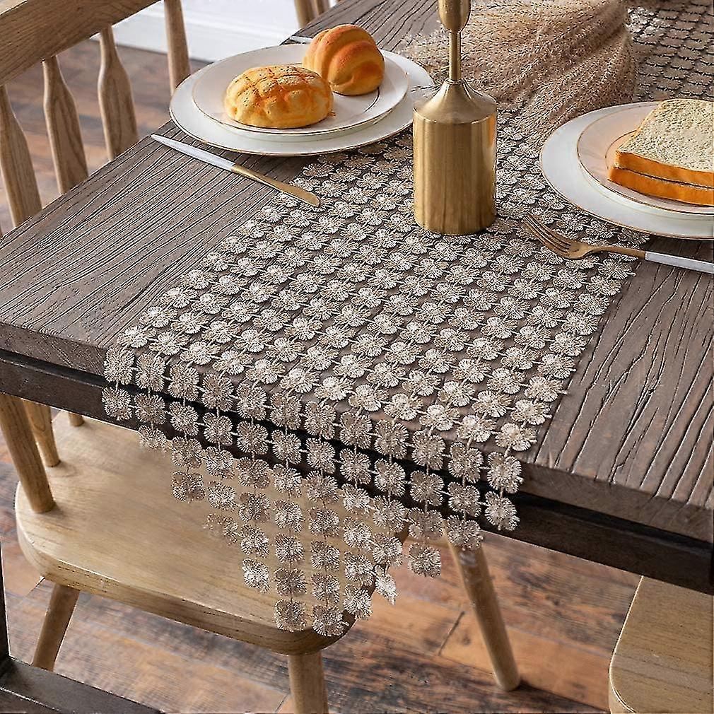 Table Runner 12 X 72 Inch Glitter Gold Flower Decor