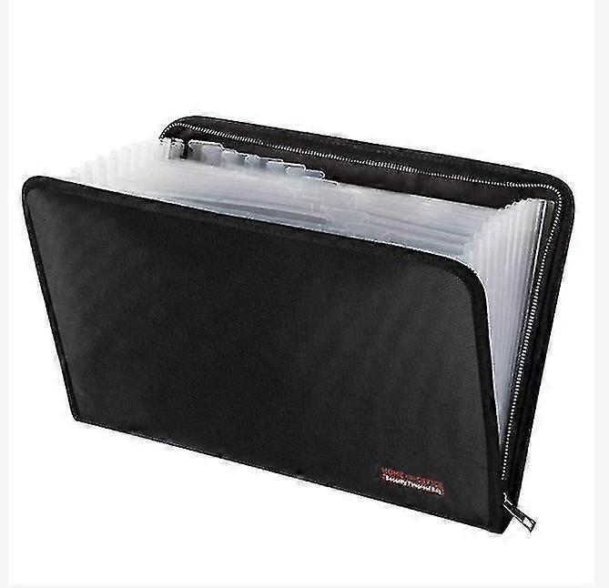 Fireproof Waterproof File Folder Money Document Bag With 12 Pockets Zipper Closure A