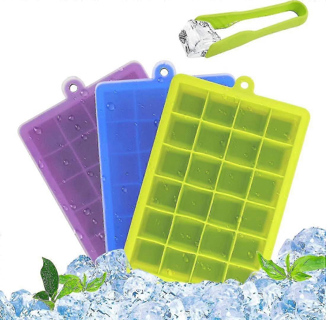 3 Packs Packs Icons Ice Cube Tray With Lid And Ice Clip, In Silicone Silicone Bin 24 Blocks Ice Cubes, For Whiskey Cocktails Pudding Chocolate Mold