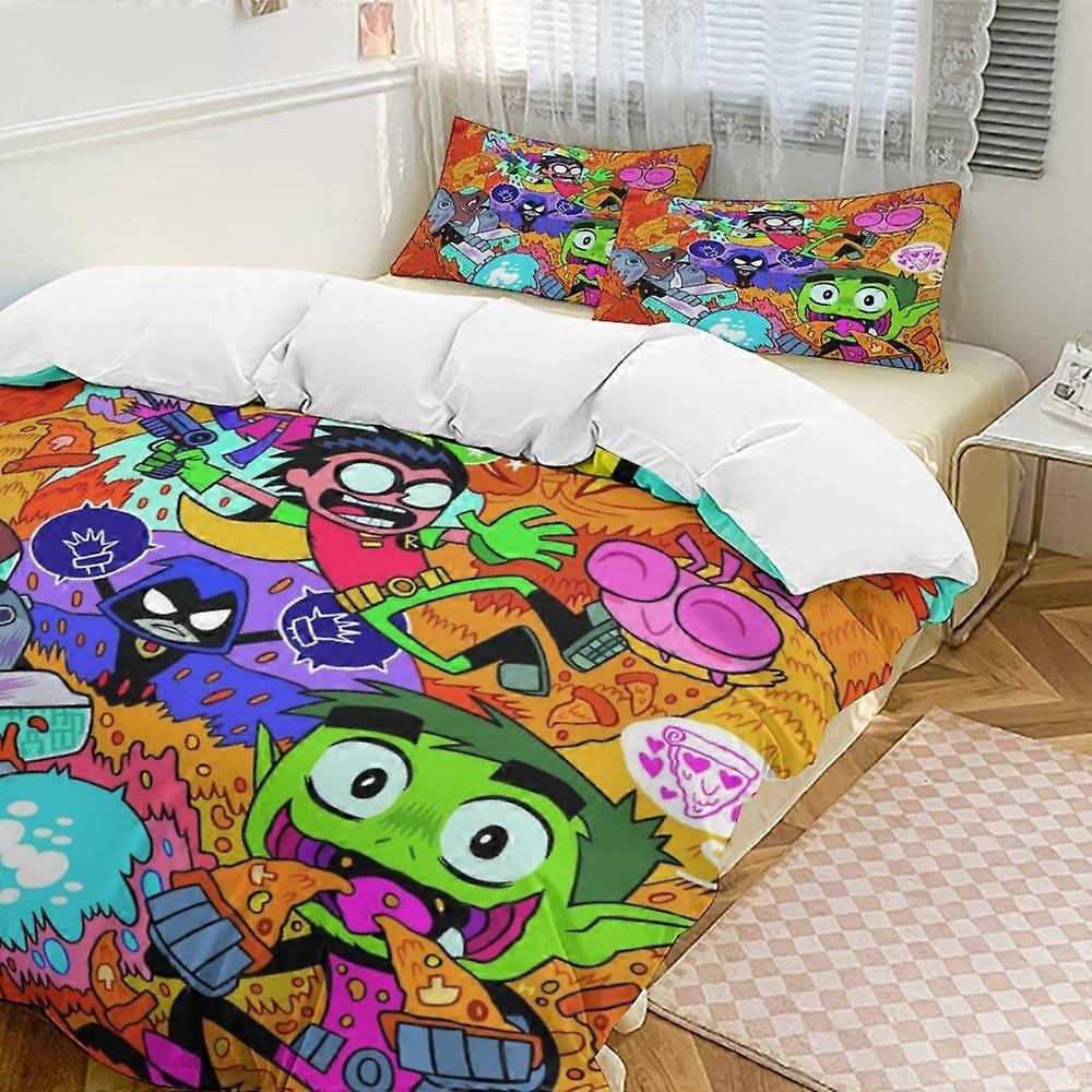 x444 Teen Titans Go Conjunto de Cama de 3 Peças Quente e Confortável Conjunto de Capa de Edredom Macia com 1 Capa de Edredom e 2 Fronhas para Quarto b444
