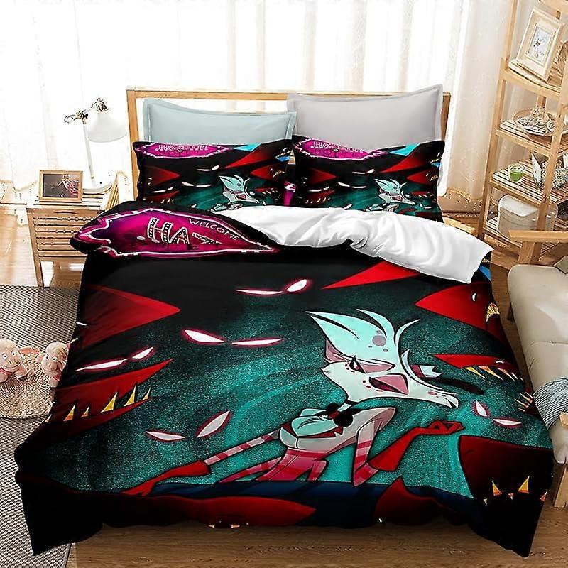 o613 Hazbin- Hotell- 3 delar- Sängkläder Set med tryck -Påslakanset - Tryckt sängtäcke- Överdrag- Täcke- med örngott- för -Din egen- Bedroo