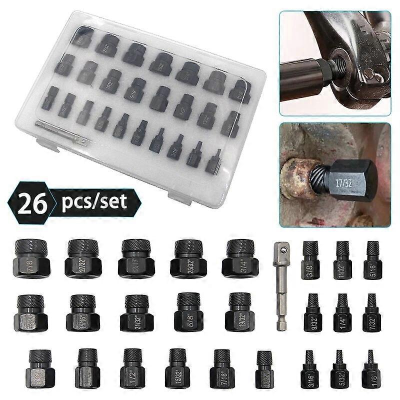 26pcs Screw and Bolt Extractor Drill Bit Set Disassemble Screws Bolt Stud Slip Teeth Demolish Stripped Broken Remover Tools
