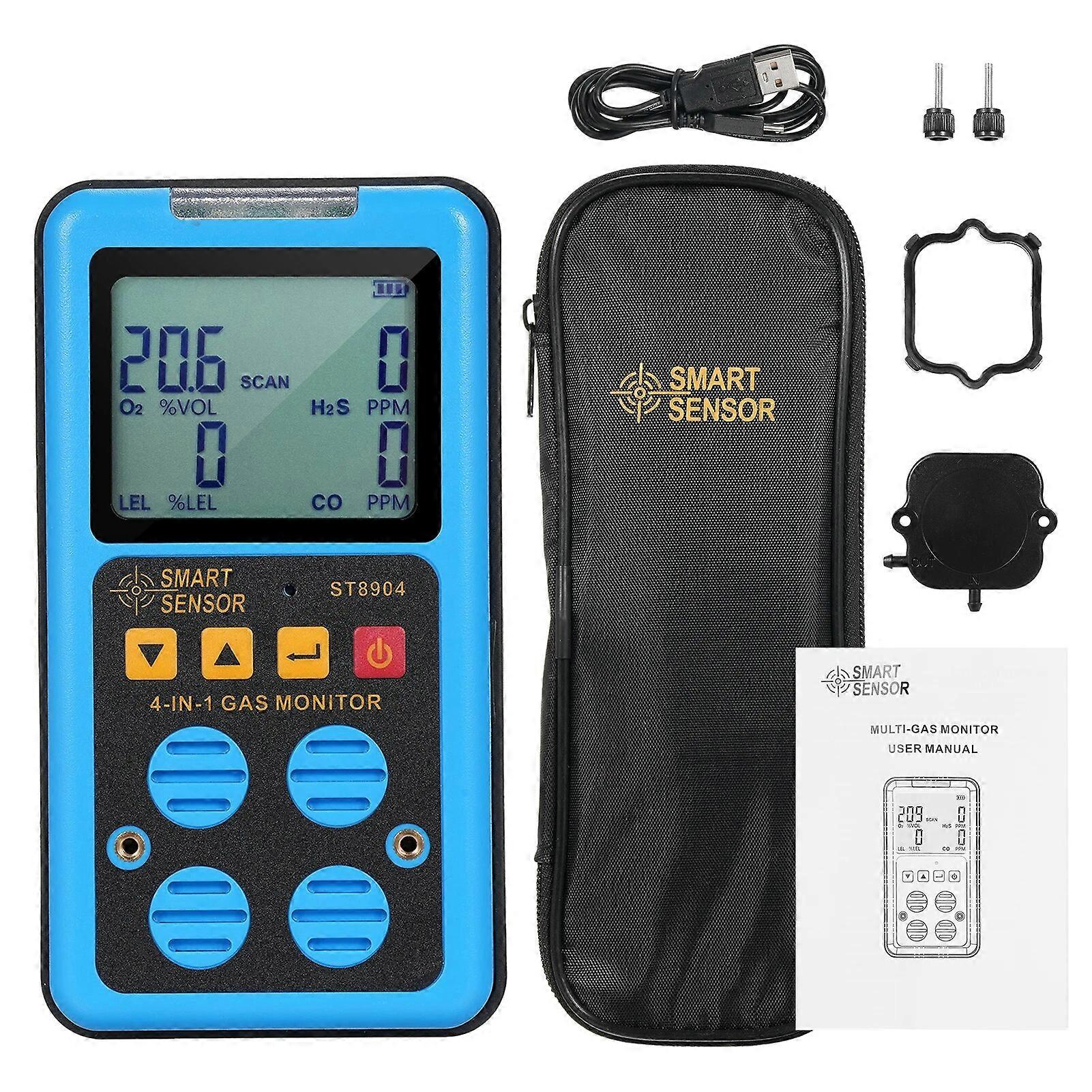 SMART SENSOR 4 in 1 Gas Monitor Rechargeable Portable Gas Detector HS O CO and LEL Multi Gas Monitor Professional Gas Sniffer
