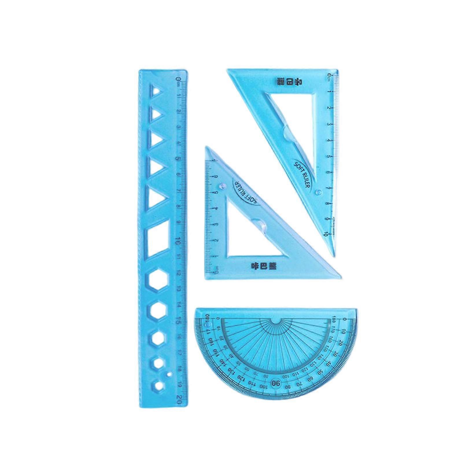 4pcs Student Plastic Drawing Set Multi-purpose Stationery Ruler Set For Office School Classroom