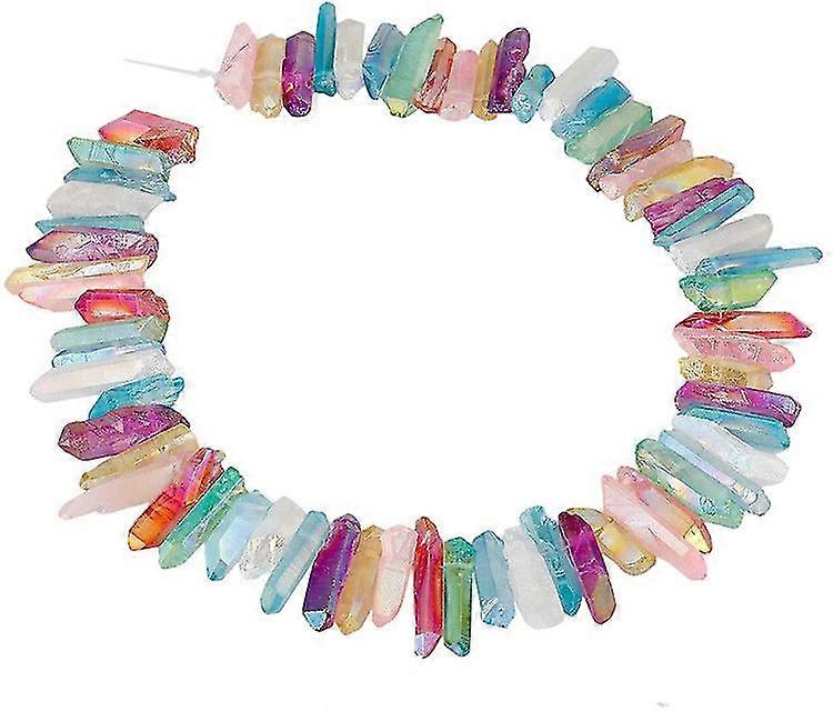 Wabjtam Assorted Color Ab Aura Titanium Coated Crystal Points Quartz Rough Sticks Spikes Point Beads 15 Inch Strand Drilled