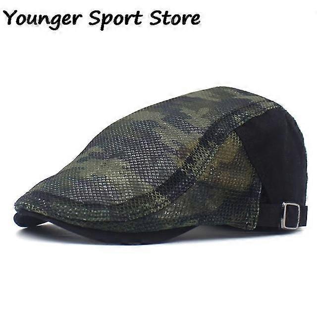 JWL Unisex Sommar Baskrar Hatt Män Kvinnor Andningsfunktion Mesh Solskydd Kamouflage Baskerkepsar Nät Fiskbensmönstrad Platt Keps Pappa Hatt Fiske Keps