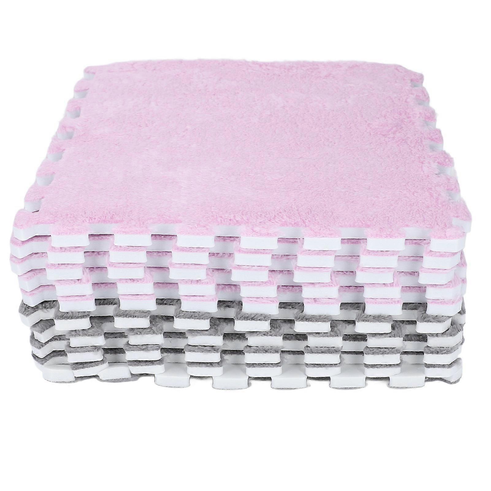 Plush Foam Interlocking Floor Carpet Soft Non Slip Cuttable Interlocking Rug Floor Mat for Living Room Bedroom Grey 5 Pieces Purple 5 Pieces