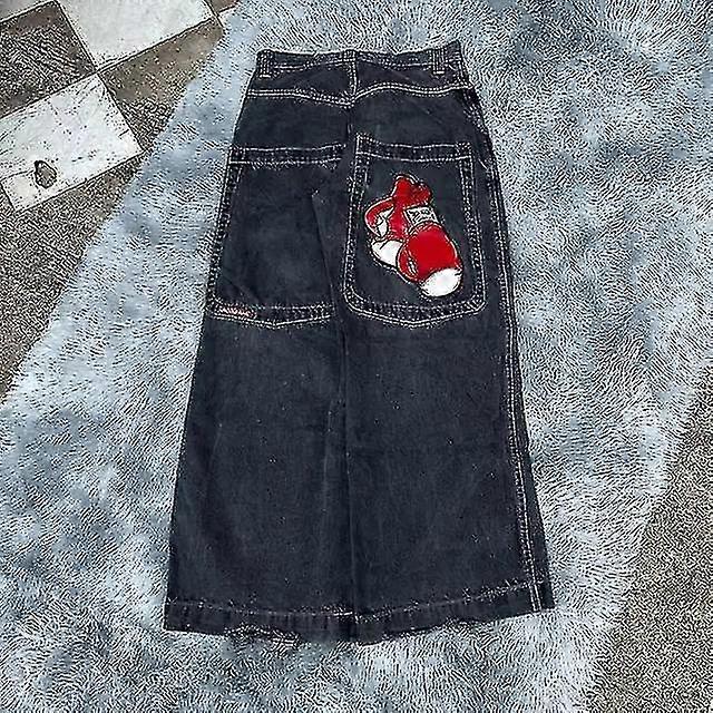 헐렁한 청바지 힙합 록 자수 패턴 남성 여성 2024 새로운 패션 스트리트 의류 레트로 하라주쿠 하이 웨이스트 와이드 레그 청바지