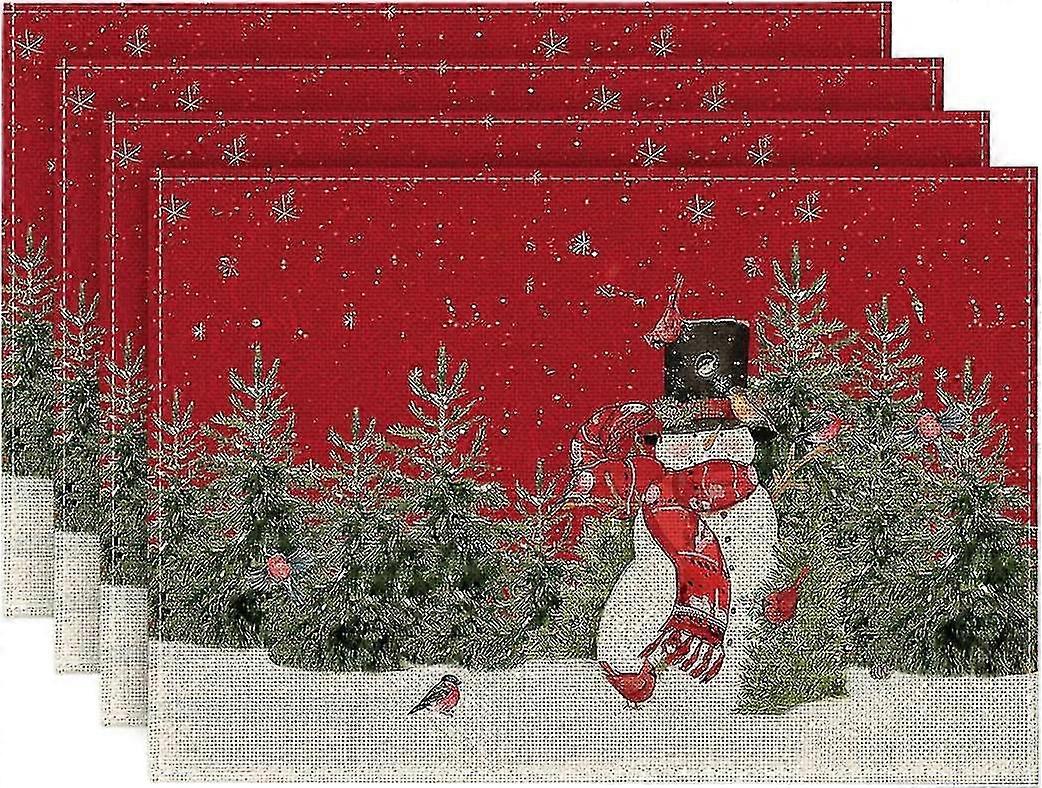 4pcs Snowman Trees Christmas Placemats For Dining Table, 12x18"