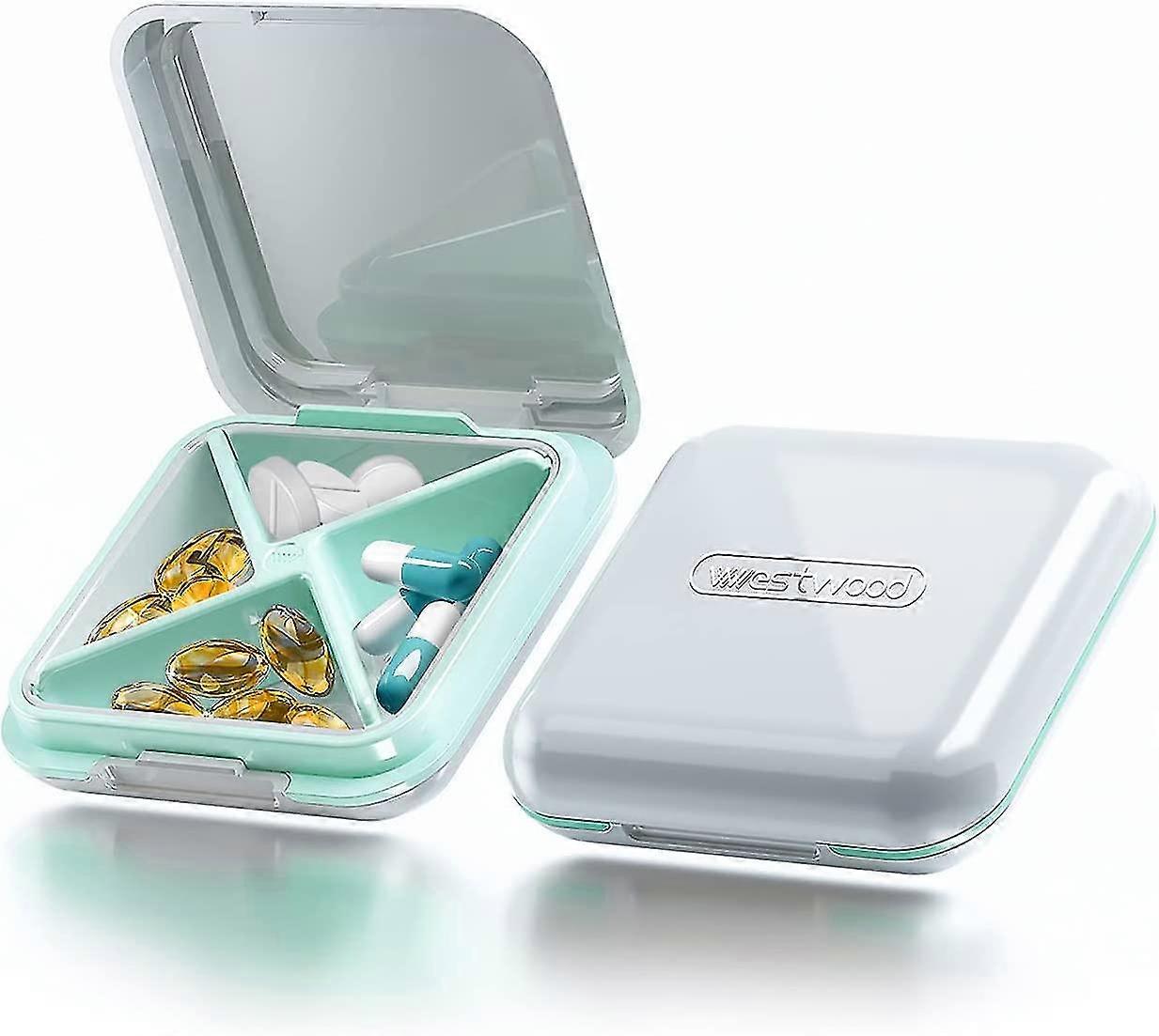 Pill Box 4 Compartments Portable Detachable Pill Boxes Waterproof Medicine Box For Travel & Daily Use (white)
