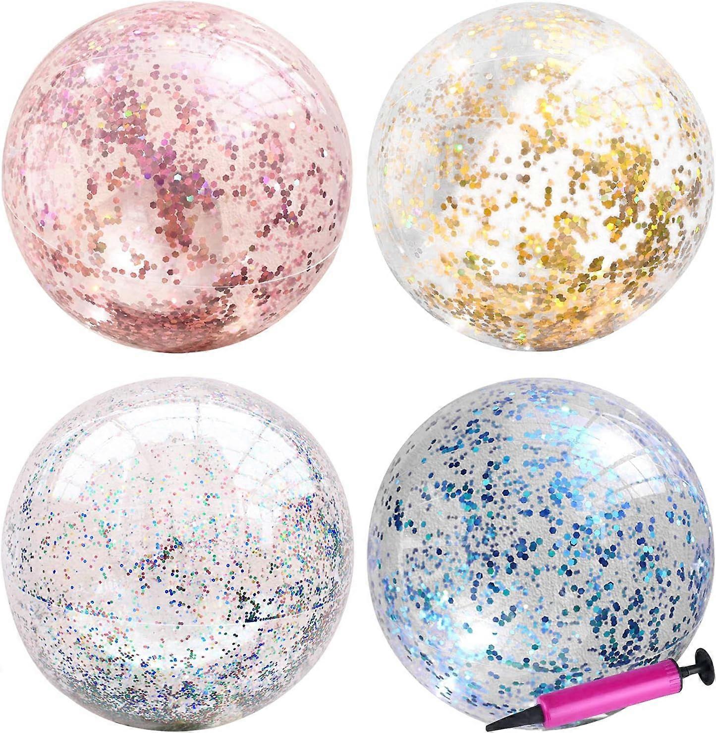 4 Pack 16 Inch Inflatable Glitter Beach Ball Confetti Beach Ball