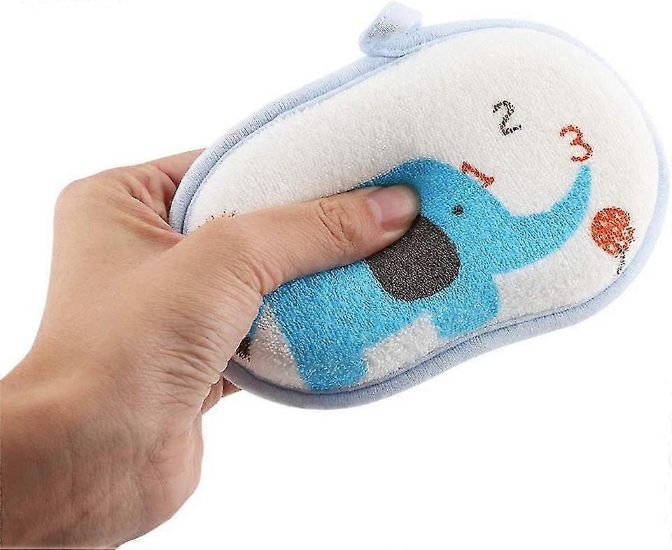 2 Pcs Elephant Pattern Natural Cotton Baby Bath Sponge - Soft Hypoallergenic Absorbent Bath Sponge (Blue)