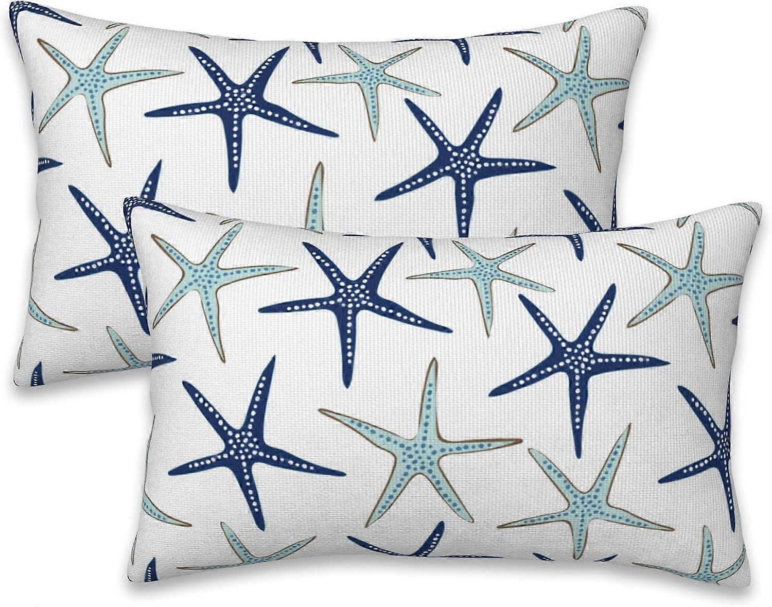 Kastepudebetræk Nautiske søstjerner Pudebetræk 20x12 Tommer Sæt med 2 Navy Blå og Turkis Havstjerner Pyntepuder Dekorative Pudebetræk Cushio