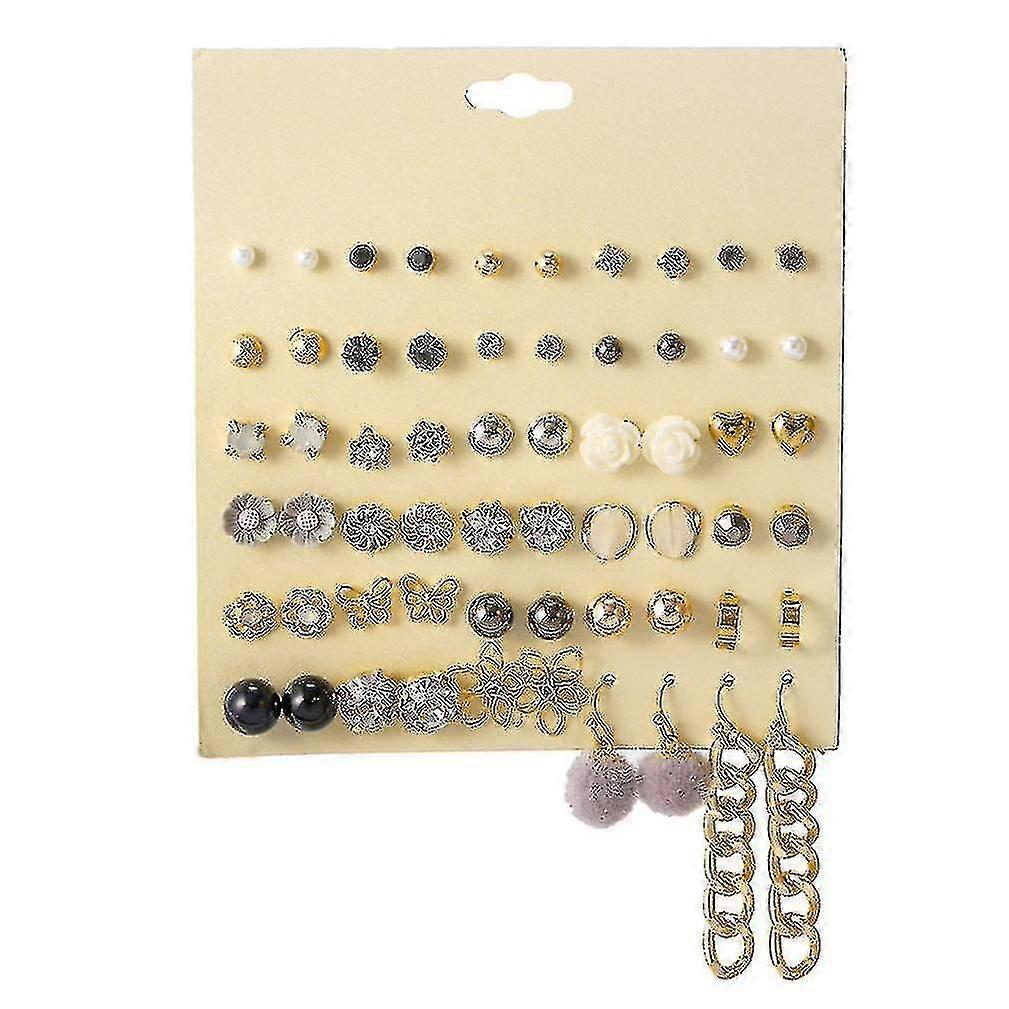 30pcs Earrings Set Romantic Embedded Crystal Ear Studs For Birthday Gift
