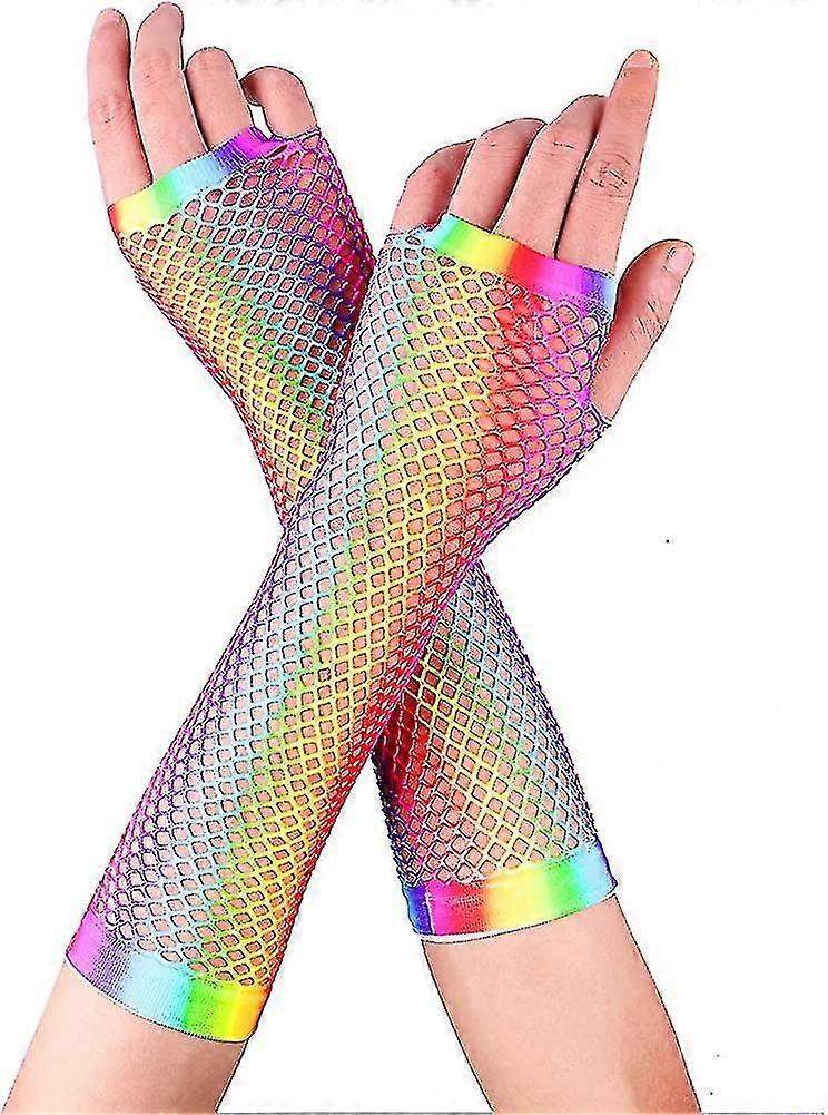 Πολύχρωμα εκθαμβωτικά ρετρό fingerless γάντια fishnet ελαστικό ουράνιο τόξο χρωματισμένο καρπό