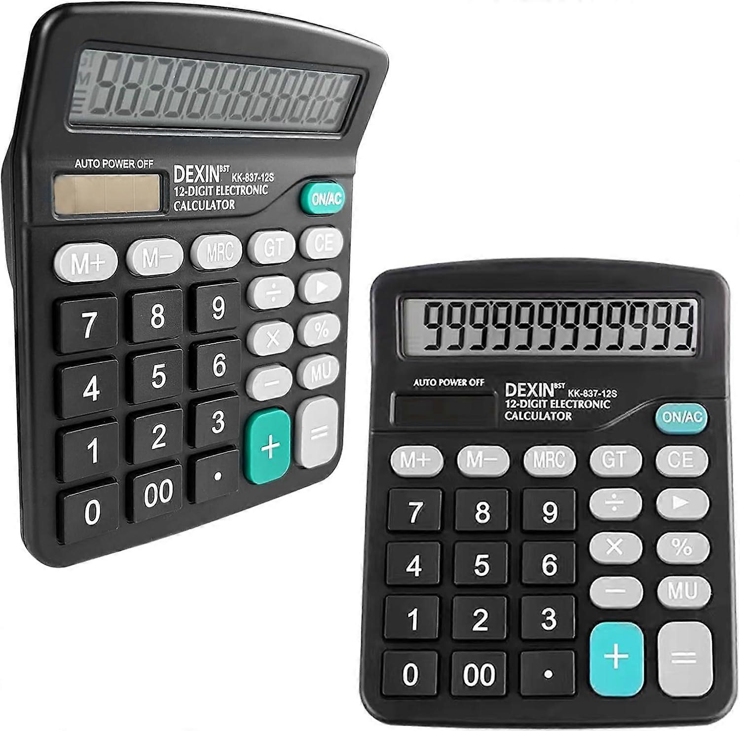 2 Piece Compact Design Basic Calculator, Dual Power Desktop Calculator (Solar and Battery), Basic Calculator with Large LCD Display