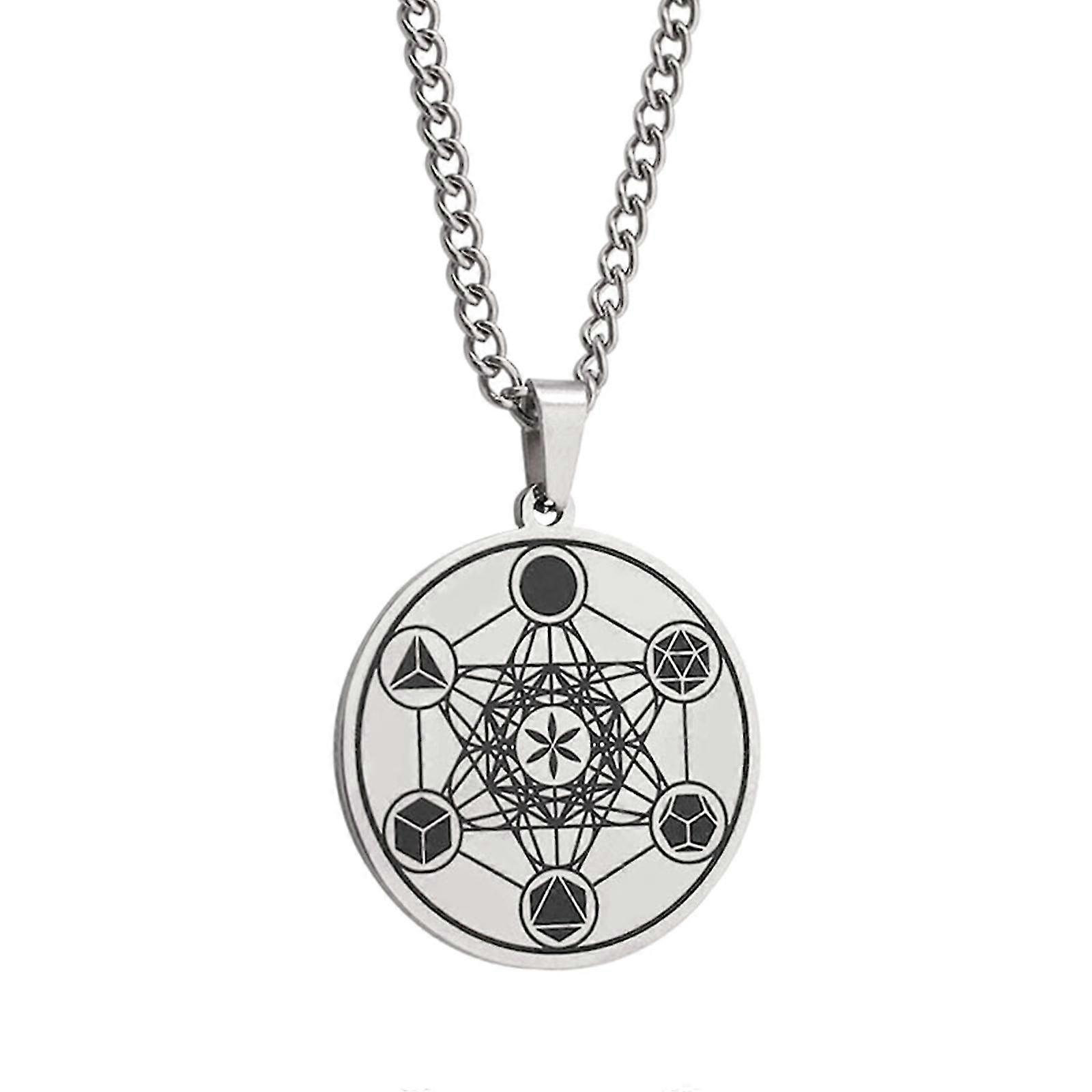 Rustfrit stål Metatron Cube Halskæde Blomst Af Livet Vedhæng Chakra