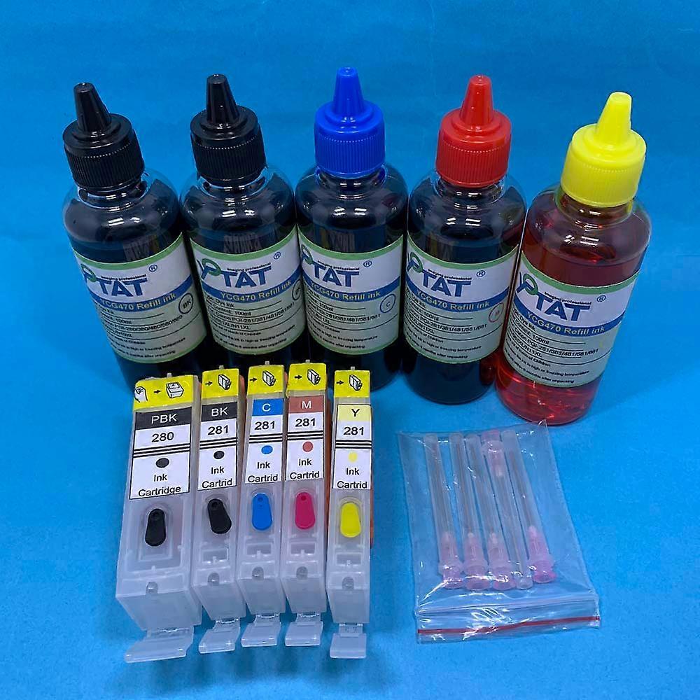 Refillable Ink Cartridge + Refill Ink for PGI-280XL PGI-280 CLI-281 for Canon PIXMA TS8120 TS8220 TS8320 TS8322 TS9120