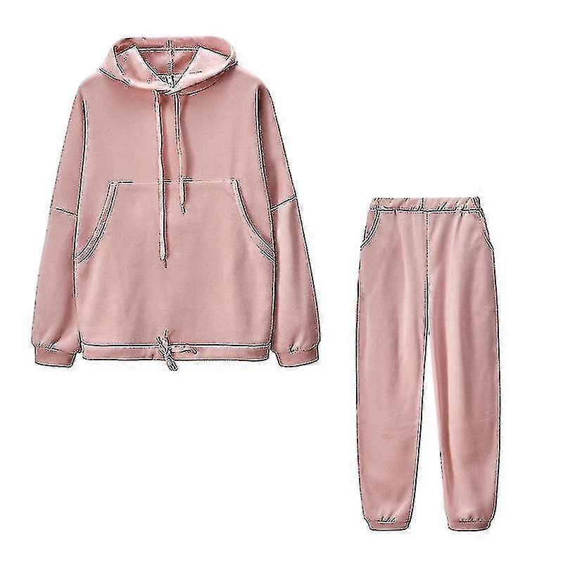 Women Elastic Waist Sweatsuits Loose Fit Running Jogger Set Drawstring Two Piece Outfit