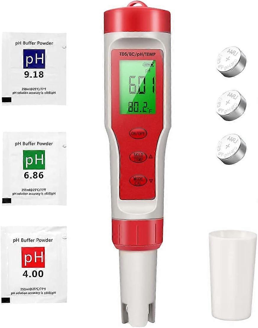 Ph Meter, 4-in-1 Digital Ph Meter With Ph/tds/ec/temp Function With For Drinking Water, Hydroponics